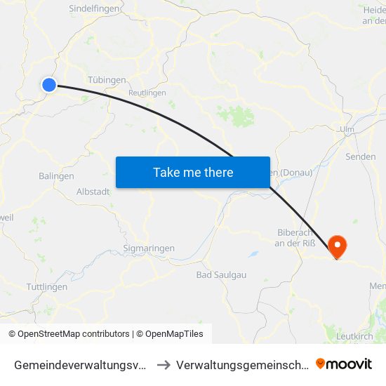 Gemeindeverwaltungsverband Oberes Gäu to Verwaltungsgemeinschaft Ochsenhausen map