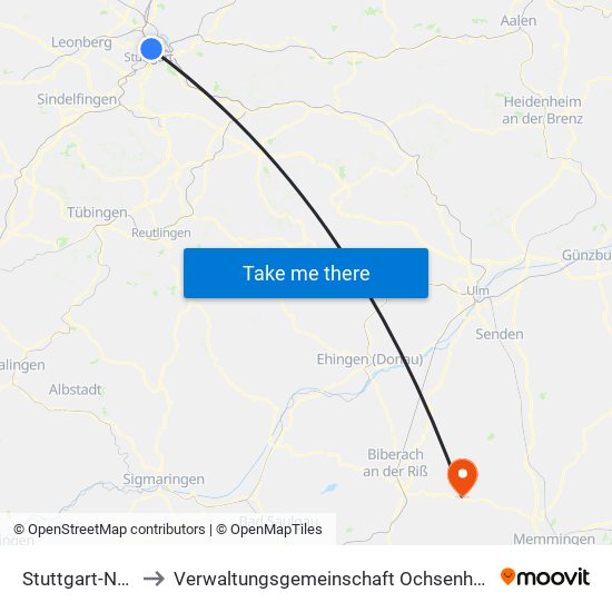 Stuttgart-Nord to Verwaltungsgemeinschaft Ochsenhausen map