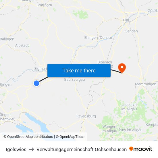 Igelswies to Verwaltungsgemeinschaft Ochsenhausen map