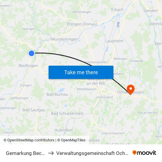 Gemarkung Bechingen to Verwaltungsgemeinschaft Ochsenhausen map