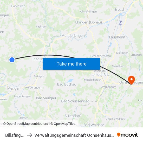 Billafingen to Verwaltungsgemeinschaft Ochsenhausen map
