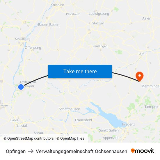 Opfingen to Verwaltungsgemeinschaft Ochsenhausen map
