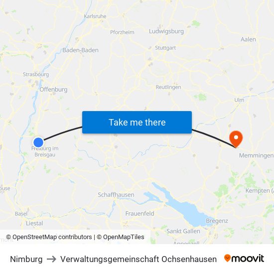 Nimburg to Verwaltungsgemeinschaft Ochsenhausen map