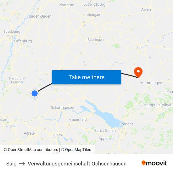 Saig to Verwaltungsgemeinschaft Ochsenhausen map