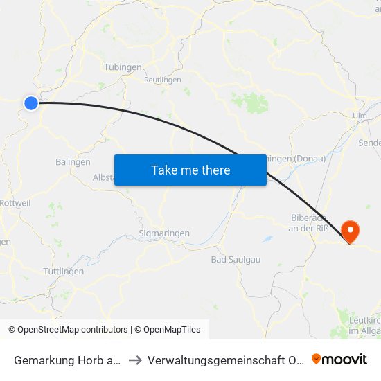 Gemarkung Horb am Neckar to Verwaltungsgemeinschaft Ochsenhausen map