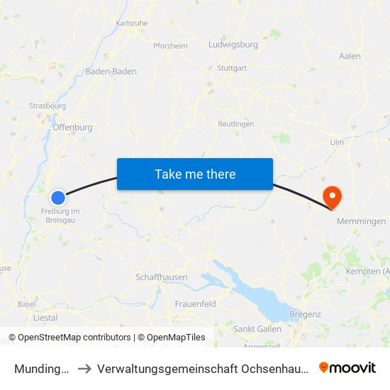 Mundingen to Verwaltungsgemeinschaft Ochsenhausen map
