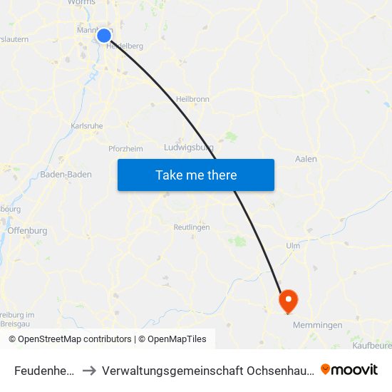 Feudenheim to Verwaltungsgemeinschaft Ochsenhausen map