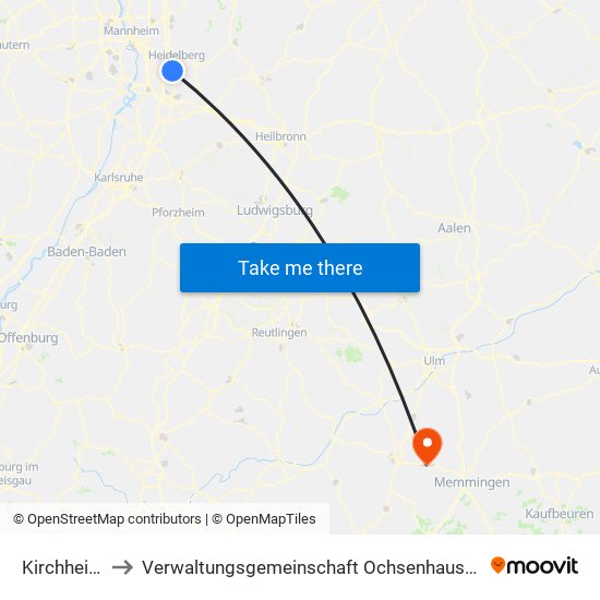 Kirchheim to Verwaltungsgemeinschaft Ochsenhausen map