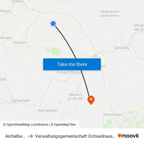 Aichelberg to Verwaltungsgemeinschaft Ochsenhausen map