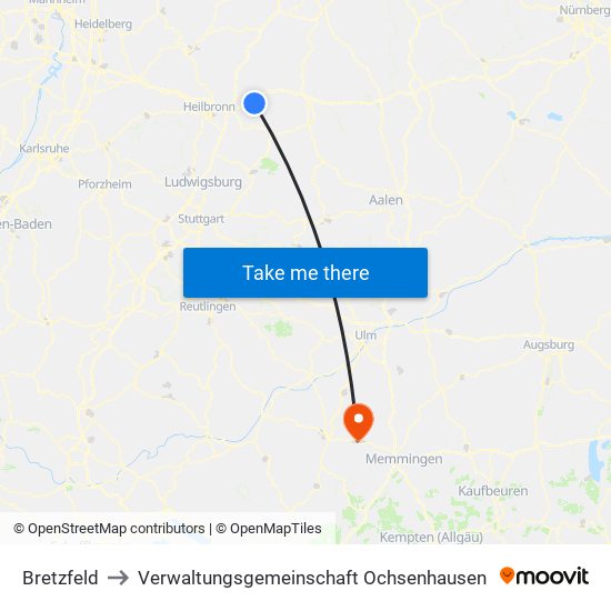 Bretzfeld to Verwaltungsgemeinschaft Ochsenhausen map