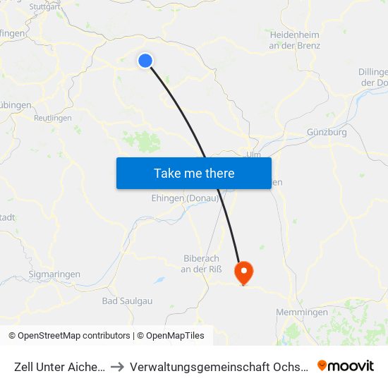 Zell Unter Aichelberg to Verwaltungsgemeinschaft Ochsenhausen map