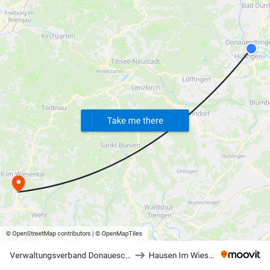 Verwaltungsverband Donaueschingen to Hausen Im Wiesental map