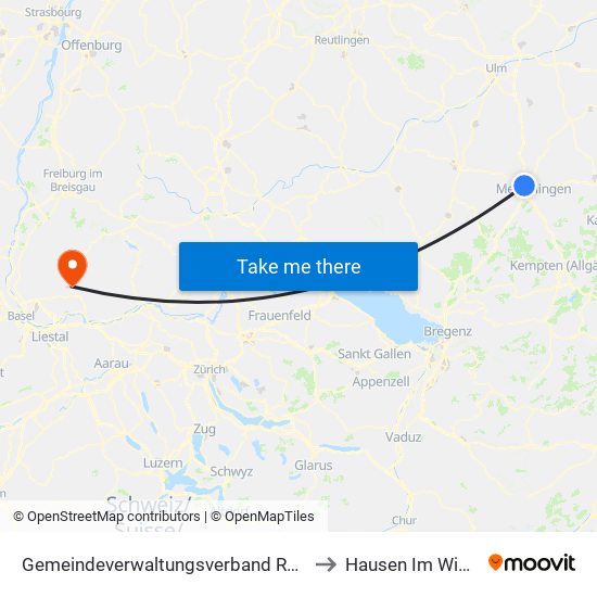 Gemeindeverwaltungsverband Rot-Tannheim to Hausen Im Wiesental map