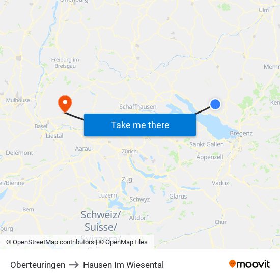 Oberteuringen to Hausen Im Wiesental map