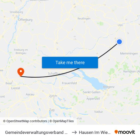 Gemeindeverwaltungsverband Schwendi to Hausen Im Wiesental map