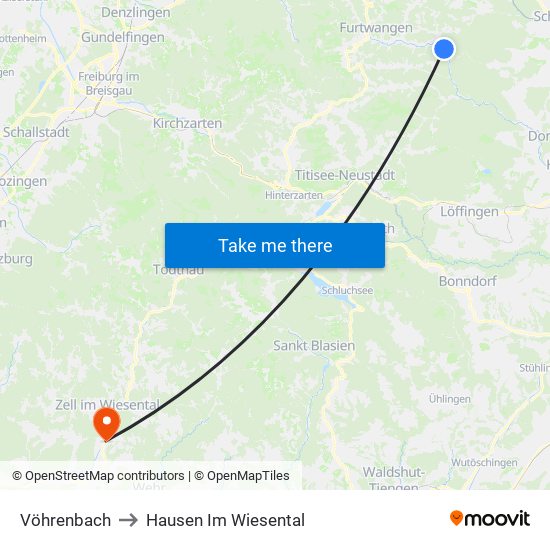 Vöhrenbach to Hausen Im Wiesental map