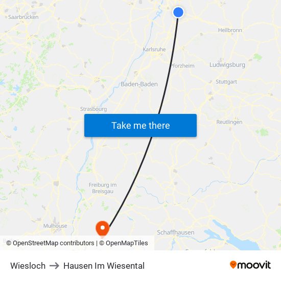 Wiesloch to Hausen Im Wiesental map