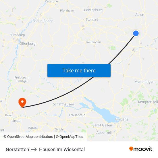 Gerstetten to Hausen Im Wiesental map