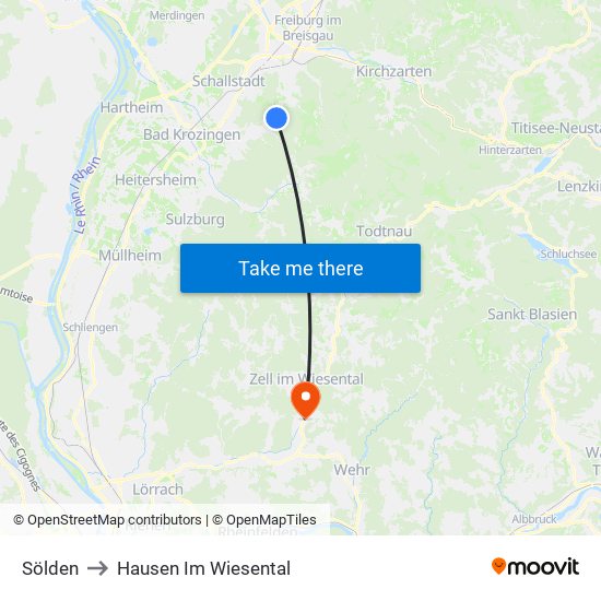 Sölden to Hausen Im Wiesental map