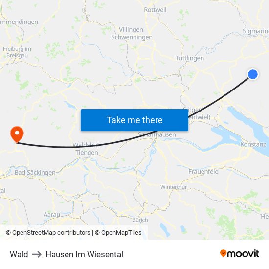 Wald to Hausen Im Wiesental map