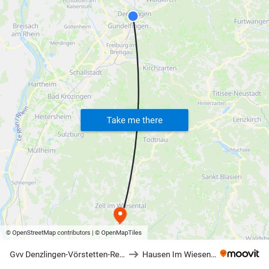Gvv Denzlingen-Vörstetten-Reute to Hausen Im Wiesental map