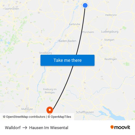 Walldorf to Hausen Im Wiesental map