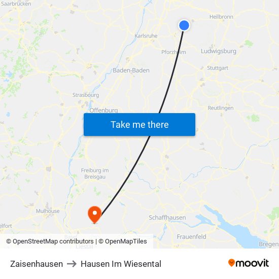 Zaisenhausen to Hausen Im Wiesental map