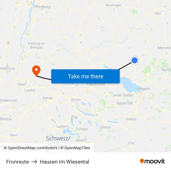 Fronreute to Hausen Im Wiesental map