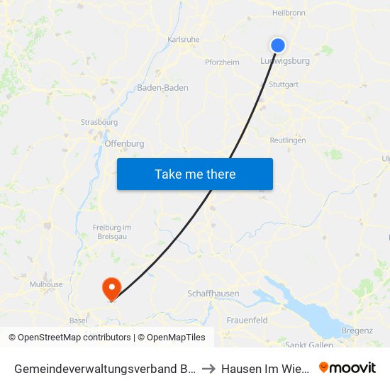 Gemeindeverwaltungsverband Besigheim to Hausen Im Wiesental map