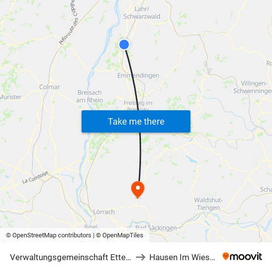 Verwaltungsgemeinschaft Ettenheim to Hausen Im Wiesental map