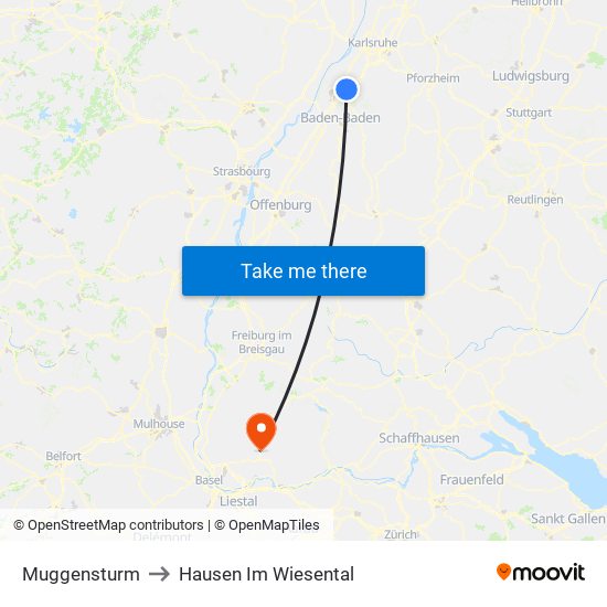 Muggensturm to Hausen Im Wiesental map