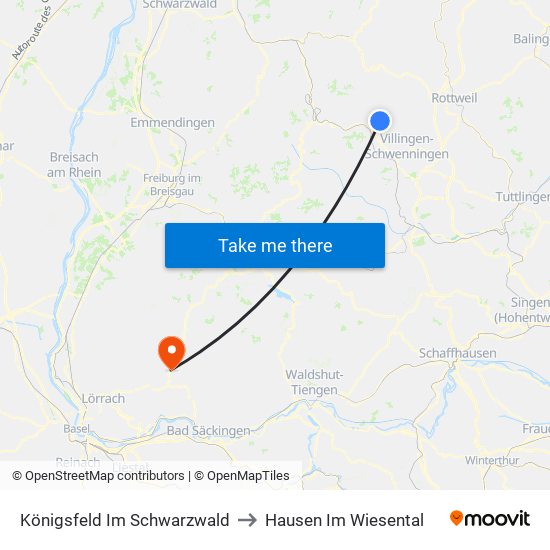 Königsfeld Im Schwarzwald to Hausen Im Wiesental map