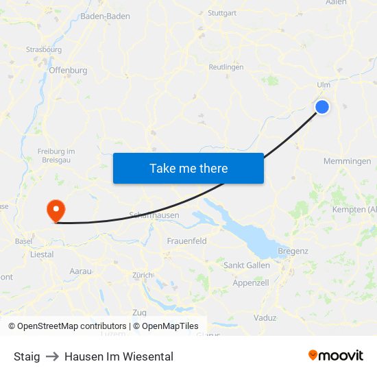 Staig to Hausen Im Wiesental map