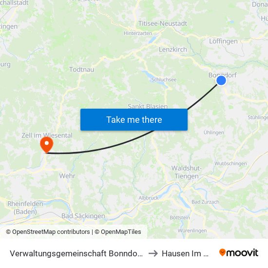 Verwaltungsgemeinschaft Bonndorf Im Schwarzwald to Hausen Im Wiesental map