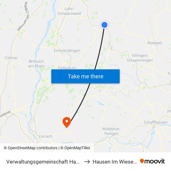 Verwaltungsgemeinschaft Hausach to Hausen Im Wiesental map