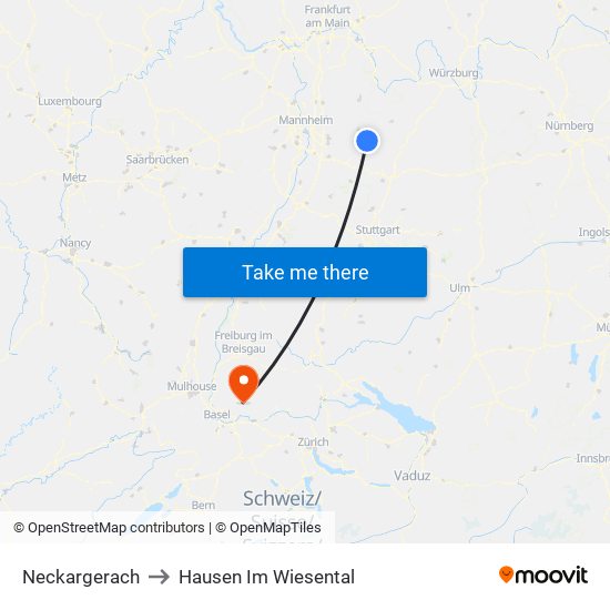 Neckargerach to Hausen Im Wiesental map