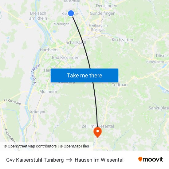 Gvv Kaiserstuhl-Tuniberg to Hausen Im Wiesental map