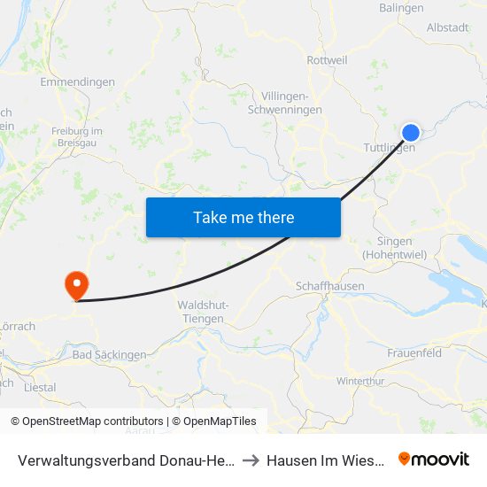 Verwaltungsverband Donau-Heuberg to Hausen Im Wiesental map