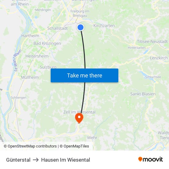 Günterstal to Hausen Im Wiesental map