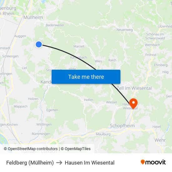 Feldberg (Müllheim) to Hausen Im Wiesental map