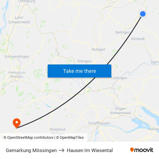 Gemarkung Mössingen to Hausen Im Wiesental map