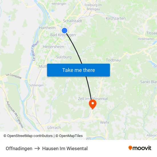 Offnadingen to Hausen Im Wiesental map