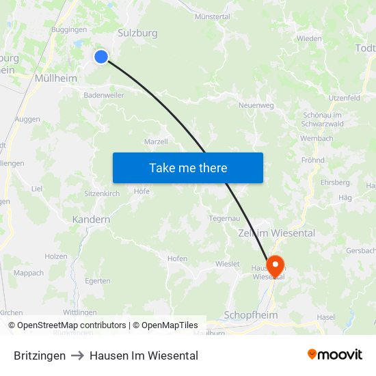 Britzingen to Hausen Im Wiesental map
