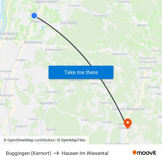 Buggingen (Kernort) to Hausen Im Wiesental map