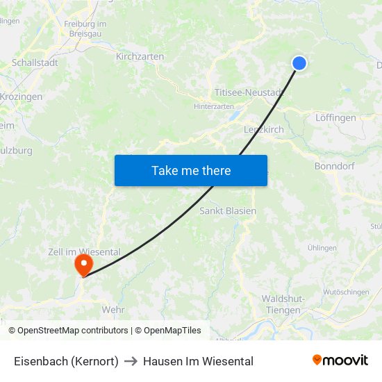 Eisenbach (Kernort) to Hausen Im Wiesental map