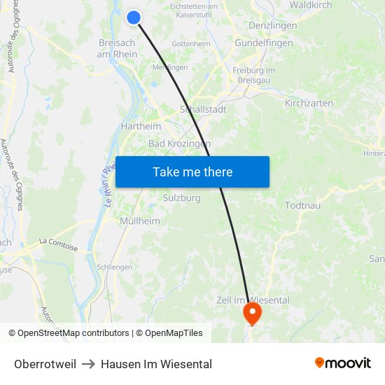 Oberrotweil to Hausen Im Wiesental map