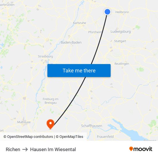 Richen to Hausen Im Wiesental map