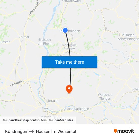 Köndringen to Hausen Im Wiesental map