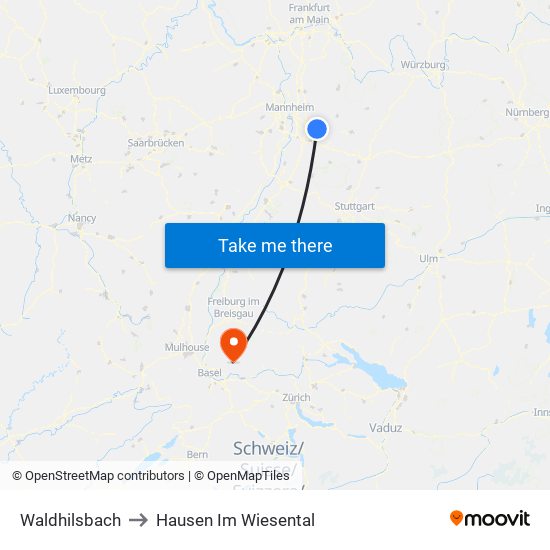 Waldhilsbach to Hausen Im Wiesental map