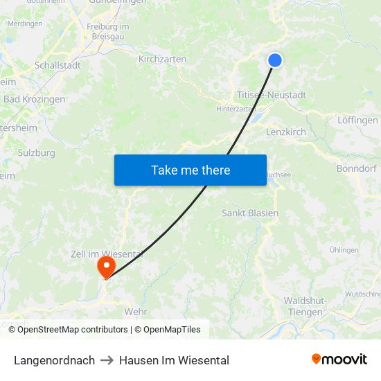 Langenordnach to Hausen Im Wiesental map